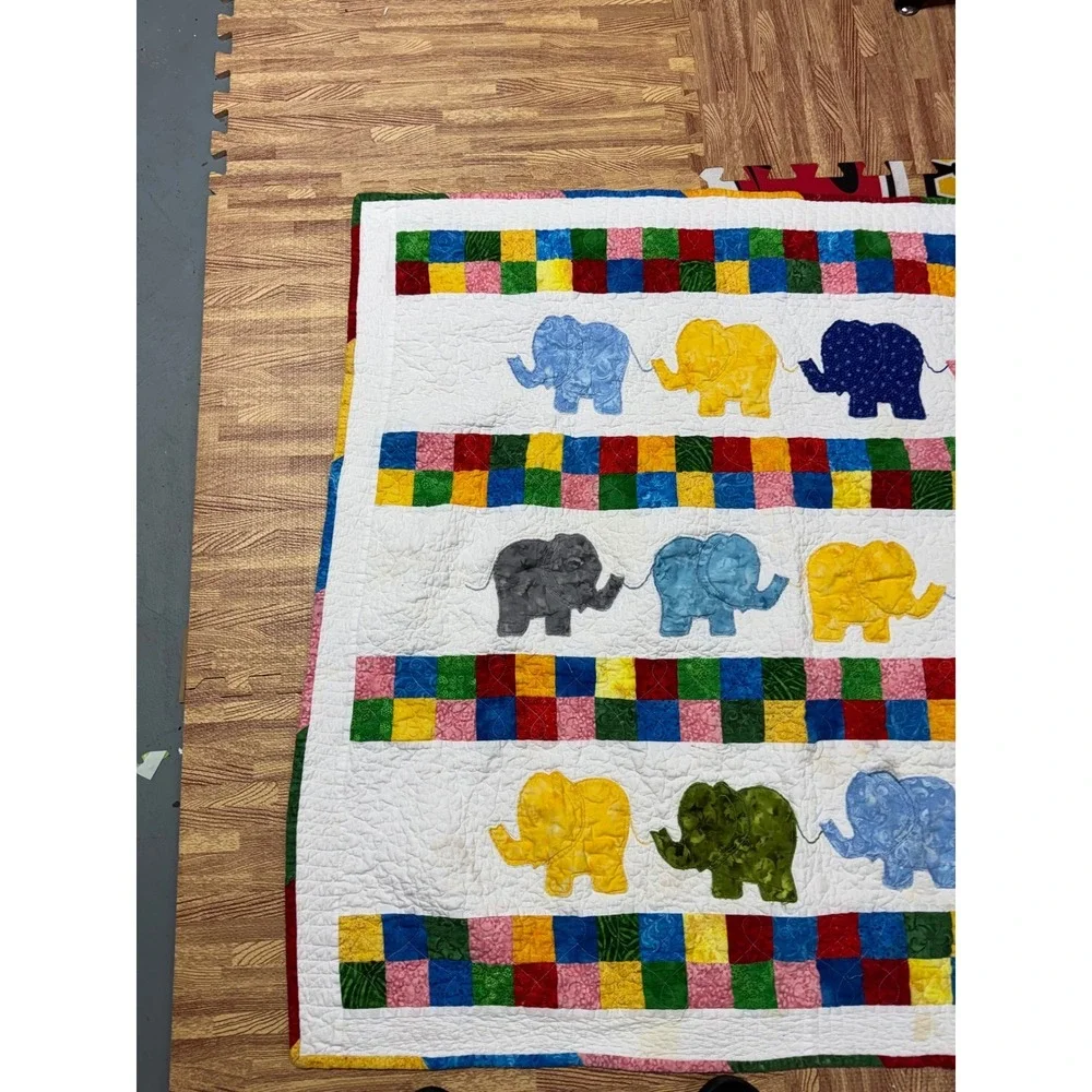 Handmade‎ Elephant Patchwork Baby Quilt Colorful Nursery Blanket 41x38 2017